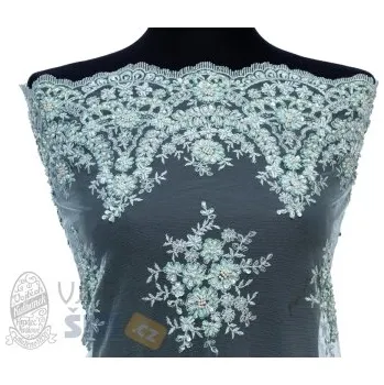 Metráž - krajka ZELENKAVÁ KORÁLKY 92502150 - látka na společenské šaty - Zelená, 130 cm