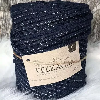 Příze Velká vlna Špagát 5mm Safír se stříbrným lurexem (Špagátová příze 5mm Safír se stříbrem)