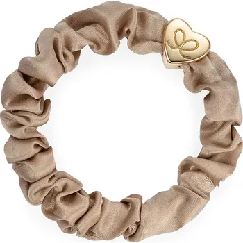Gold Heart Silk Scrunchie Sand