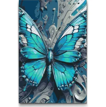 Malování podle čísel - Motýl v odstínech tmavě tyrkysové Velikost: 40x60cm, Rámování: Pouze srolované plátno