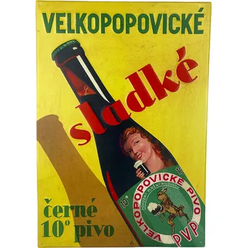 Plechová cedule Plechová cedule Velkopopovické sladké černé 34 cm x 49 cm