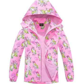 Dívčí bunda Dívčí šusťáková bunda zateplená Kugo B2990 růžová (dívčí podzimní bunda s jednorožci)