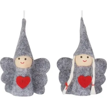 Vánoce Andílek se srdíčkem na zavěšení 8 cm šedý