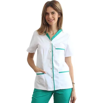 Zdravotnický oděv Bílá zdravotnická halenka - zelený lem - dámská | drinuniforma.cz
