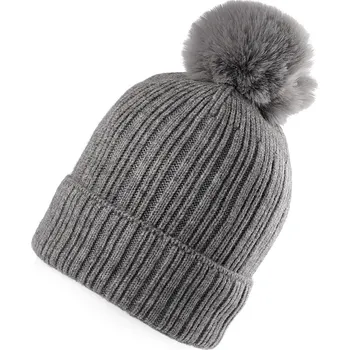 Čepice Dámská / dívčí zimní čepice s bambulí Emi Ross, barva 5 šedá