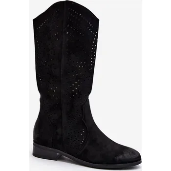 Dámské kozačky Zazoo 3403 Prosklené Dámské Botky S Nízkým Podpatkem Barva: Černá, Velikost: 38