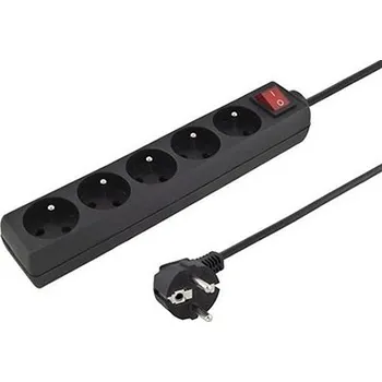 Prodlužovací kabel Vícenásobná zásuvka 230V/10A, 5x zásuvka CZ, CEE 7/7(M) - 5x 7/5(F), vypínač, černá, 5m (ppa5k-05bk) - 19.98.1455