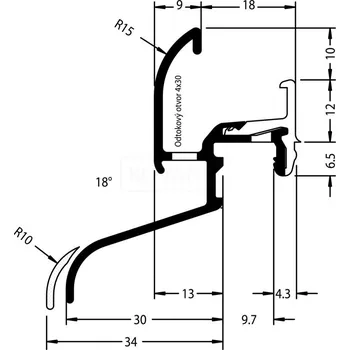 GUTMANN rámová okapnice Neckar 22/34 F-TXL Povrch: Stříbrná EV1, Délka: 500 mm