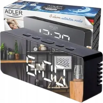 Budík BUDÍK Elektronický LED Dřevěný Stojící – DATUM TEPLOMĚR VLHKOMĚR