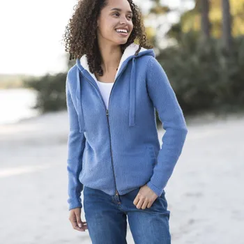 Dámský svetr Svetr na zip, s plyšovou podšívkou modrošedá 56