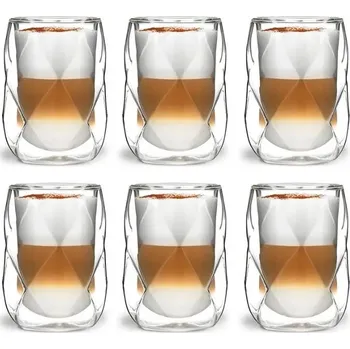 Vialli Design GEO dvoustěnné sklenice na kávu (latte), čaj a koktejly 350 ml, 6 ks