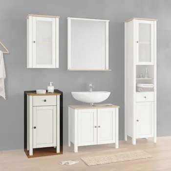 Koupelnový nábytek Skříňka PORTO bílá/buk