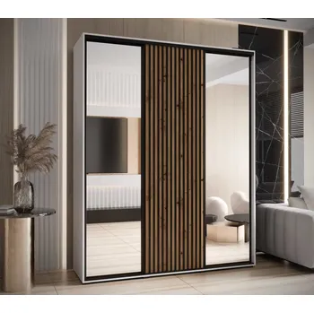 Šatní skříň Skříň s posuvnými dveřmi a zrcadlem 200 cm - Lanko Barva: Bílá/dub Artisan