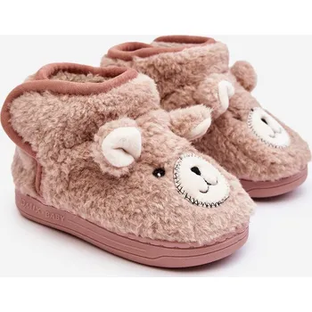 Chlapecké bačkory Dětské vyšívané pantofle s medvídkem Eberra Barva: Růžová, Velikost: 27