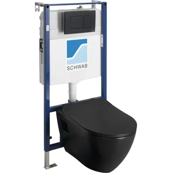 Klozet Sapho Závěsné WC PAULA s podomítkovou nádržkou a tlačítkem Schwab, černá mat TP325-51SM-SET5