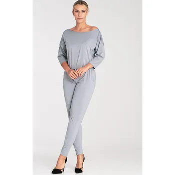 Dámský overall Šedý volný overal s dlouhými zúženými nohavicemi a 3/4 rukávy M1030 grey Velikost: L