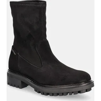 Dámské kozačky Semišové boty Calvin Klein FLAT SOCK BOOT SUE MIX HW0HW02199 černá 99X, EUR 38
