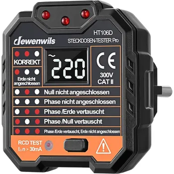 Zkoušečka Tester zásuvek s testem proudového chrániče a LCD displejem napětí (Zkoušečka zásuvek s digitálním displejem)