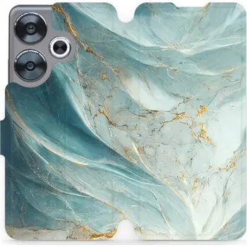 Pouzdro na mobilní telefon Flipové pouzdro Mobiwear - Xiaomi Poco F6 5G - VP34S Zelenkavý a zlatavý mramor (Knížkové flip pouzdro, obal, kryt na mobil Xiaomi Poco F6 5G - VP34S Zelenkavý a zlatavý mramor, materiál Umělá kůže + TPU - ochrana 360°, stojánek, silikonová vanička,)