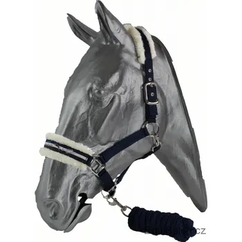 Vybavení pro koně Kentaur Ohlávka podložená beránkem + vodítko černá Cob