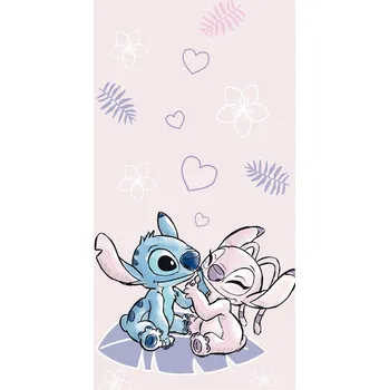 Jerry Fabrics Dětská bavlněná osuška 70 x 140 cm, Stitch & Angel/růžová