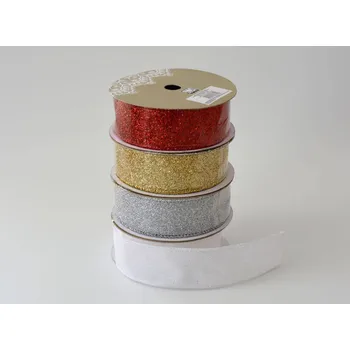 Stuha Stuha s glitry š. 3,8 cm, délka 6,4 m ČERVENÁ