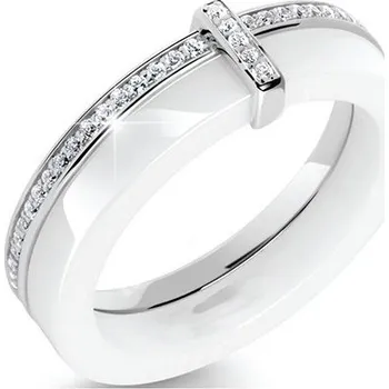 Prsten Prosperk Prsten bílá keramika s krystalky po obvodu Velikost prstenů: 6 (EU: 51-53)