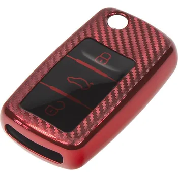 Autoklíč TPU obal pro klíč Škoda, VW, Seat, carbon červený - 484VW105CR