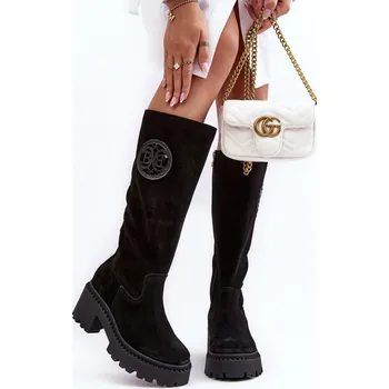 Dámské kozačky Dámské semišové koleno vysoké boty Lewski 3367 Barva: Černá, Velikost: 37