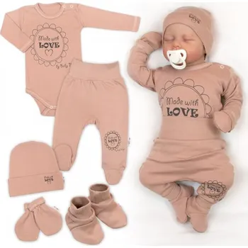 Kojenecká souprava Baby Nellys Soupravička do porodnice 5D Made with love, béžová,mocca Velikost koj oblečení: 62 (2-3m)