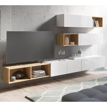 Obývací stěna Obývací stěna CALABRINI b | 300 cm | 7 dílů C1 | bílá lesk/dub zlatý