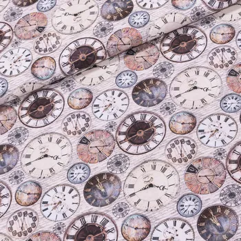 Bavlněné plátno FIGURATIVE 50 UNICO, hodiny, hnědá, š.150cm (látka v metráži)