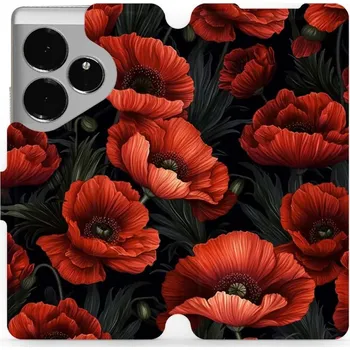 Pouzdro na mobilní telefon Flipové pouzdro Mobiwear - Realme GT 6 5G - VP45S Temné červené květy (Knížkové flip pouzdro, obal, kryt na mobil Realme GT 6 5G - VP45S Temné červené květy, materiál Umělá kůže + TPU - ochrana 360°, stojánek, silikonová vanička, magnetické zavírání)