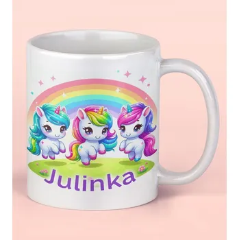 Hrnek se jménem s jednorožci Bílý Plastový hrnek (+25 Kč)
