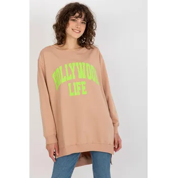 Dámská mikina Mikina s prodlouženou zádí a nápisem Hollywood Life béžová+zelená