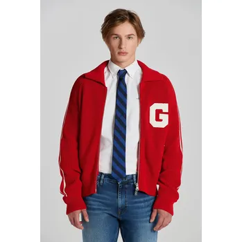 Pánský svetr SVETR GANT CROPPED SHINY COTTON TRACK JACKET RUBY RED
