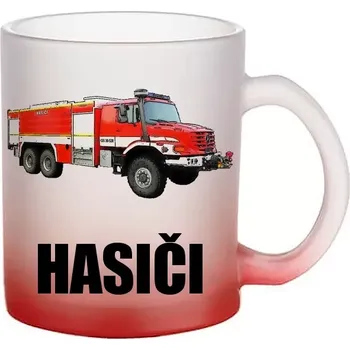 Mercedes-Benz ZETROS skleněný hrneček HASIČI (hrneček s hasičským autem matné sklo )