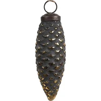 Vánoční ozdoba Černá skleněná vánoční cetka šiška se zlatým odřením Mandolin S – 5x3x11 cm