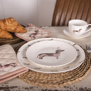 Talíř Clayre & Eef Dachshund Love porcelánový jídelní talíř 26 cm bílá