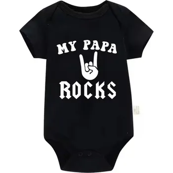 Bavlněné kojenecké body "Born To Rock" (černé) - 6 variant potisků Motiv: PF0843 - my papa rocks, Velikost: 6-9 měs.