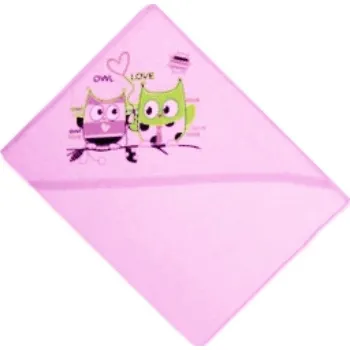 Dětská froté osuška s kapucí růžová 100x100 cm / Sovičky