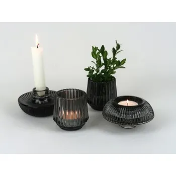 Sklenice Skleněný svícen do šeda - výprodej, Varianta Černý svícínek