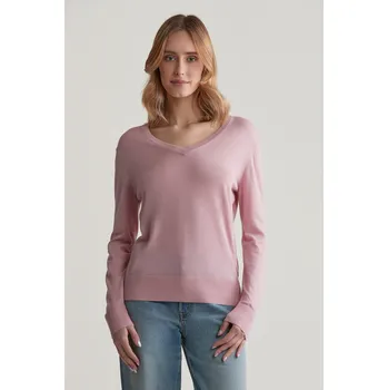Dámský svetr SVETR GANT FINE KNIT V-NECK DUSTY PINK