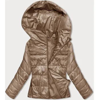 Krátká dámská bunda v karamelové barvě s kapucí (B8187-101) odstíny hnědé L (40)