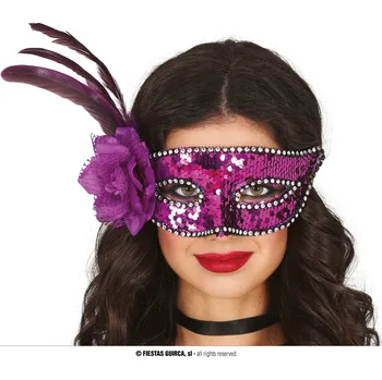 Karnevalový doplněk Guirca Fialová flitrovaná škraboška s peřím
