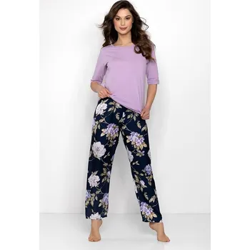 Dámské pyžamo Dámské pyžamo Always Win fialové se saténovými kalhotami L