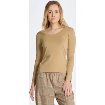Dámské oblečení TRIČKO GANT SLIM COT/ELA LS SCOOP NECK TOP DARK KHAKI
