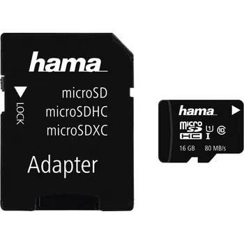 Paměťová karta Paměťová karta Hama microSDHC 16 GB Class 10 UHS-I 80 MB/s + Adapter/Mobile 124138