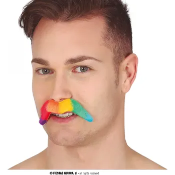 Karnevalový doplněk Guirca Duhový knír 10cm