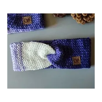 Zimní čelenka Pletená čelenka - úzká - bílá a fialová č.2